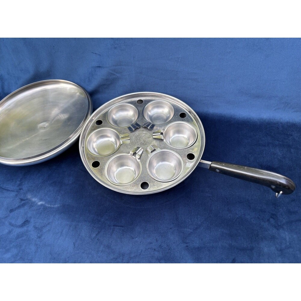 VTG Pre 1968 Revere Ware Copper Bottom 10" Skillet W/ 6 Cup Egg Poacher Clean! - Picture 12 of 16